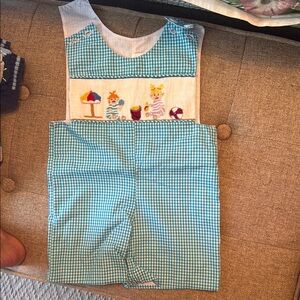 Blue Gingham Kids Romper/ John John